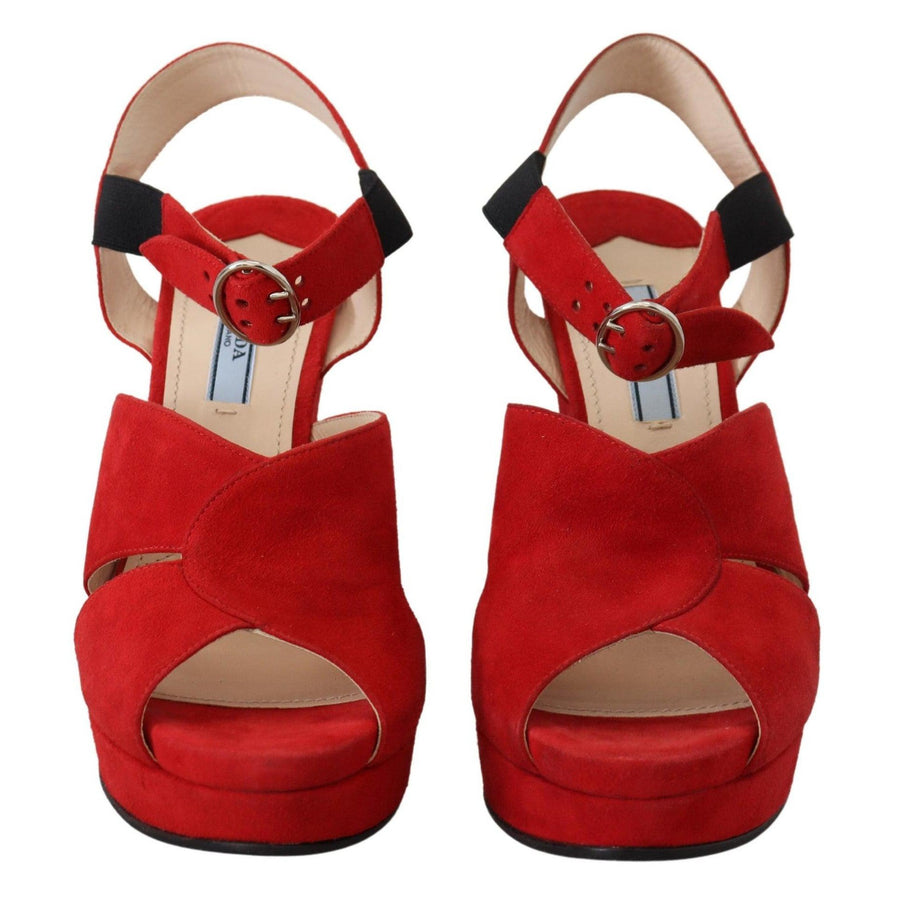 Prada Radiant Red Suede Ankle Strap Sandals