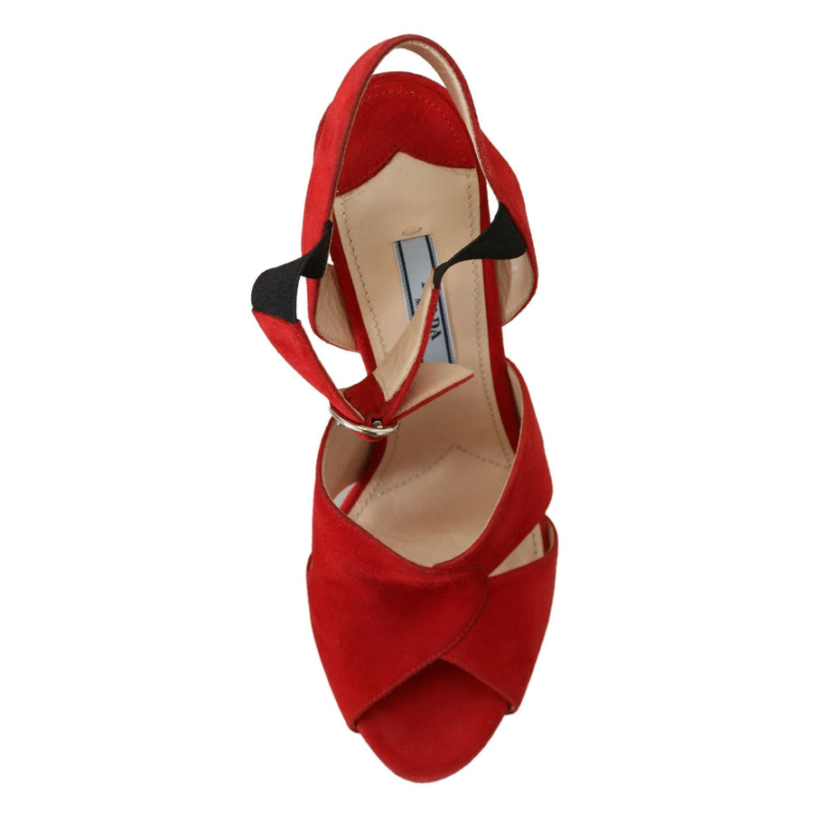 Prada Radiant Red Suede Ankle Strap Sandals