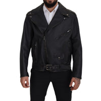 Dolce & Gabbana Elegant Black Leather Biker Jacket