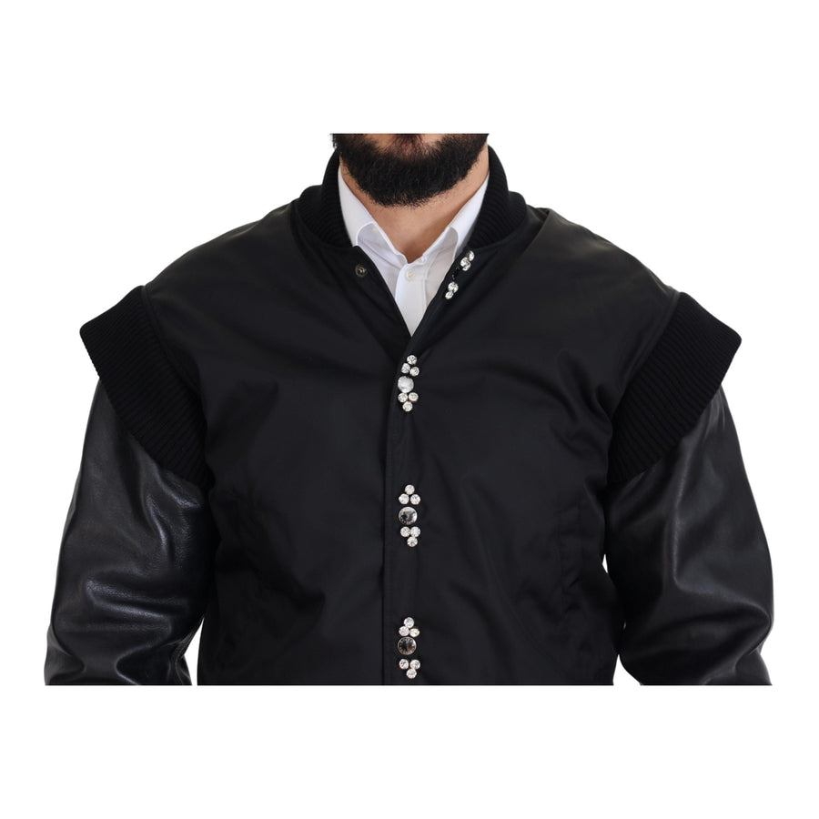 Dolce & Gabbana Elegant Black Crystal-Embellished Bomber Jacket