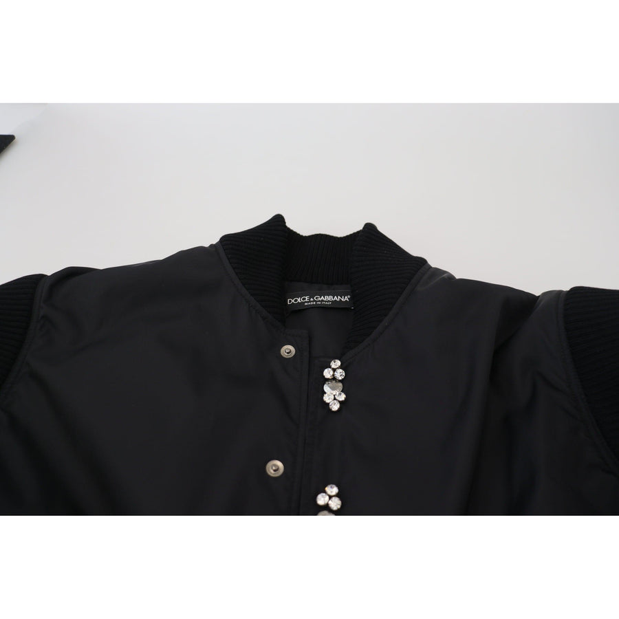 Dolce & Gabbana Elegant Black Crystal-Embellished Bomber Jacket