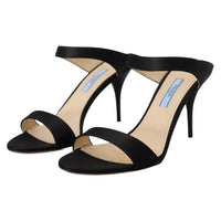 Prada Black Leather Sandals Stiletto Heels Open Toe Shoes