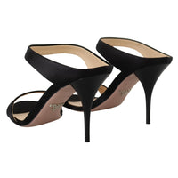 Prada Black Leather Sandals Stiletto Heels Open Toe Shoes