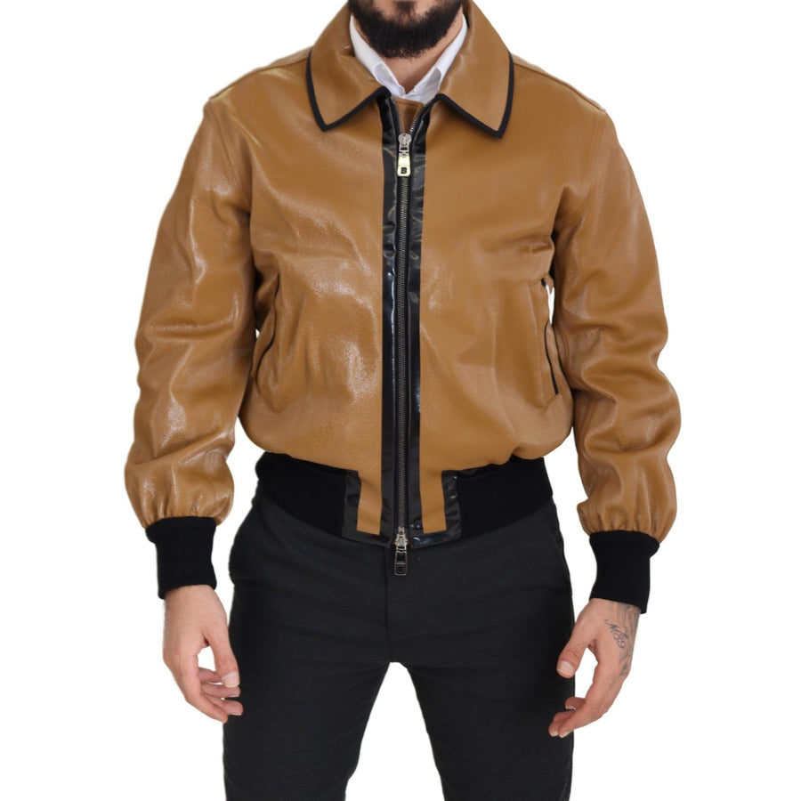 Dolce & Gabbana Elegant Dark Camel Zip Blouson Jacket