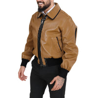 Dolce & Gabbana Elegant Dark Camel Zip Blouson Jacket