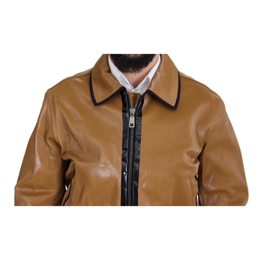 Dolce & Gabbana Elegant Dark Camel Zip Blouson Jacket