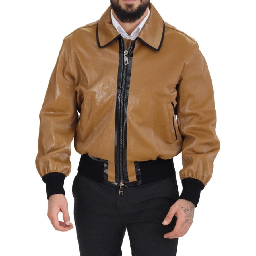 Dolce & Gabbana Elegant Dark Camel Zip Blouson Jacket