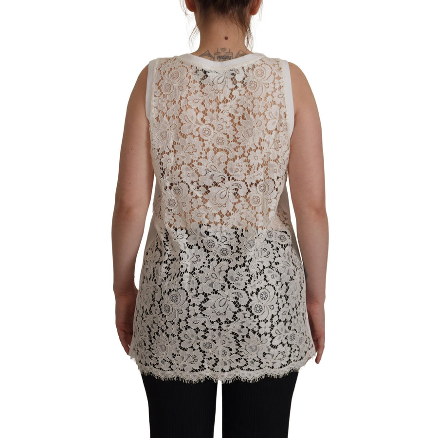 Dolce & Gabbana Elegant White Embellished Sleeveless Tee