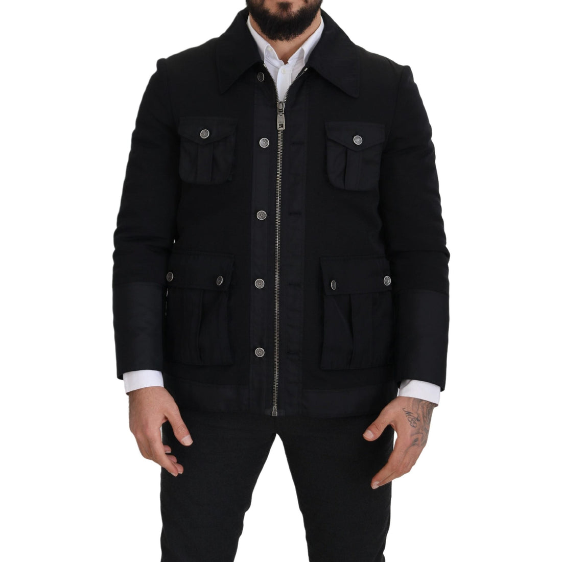 Dolce & Gabbana Elegant Full Zip Black Wool Blend Jacket