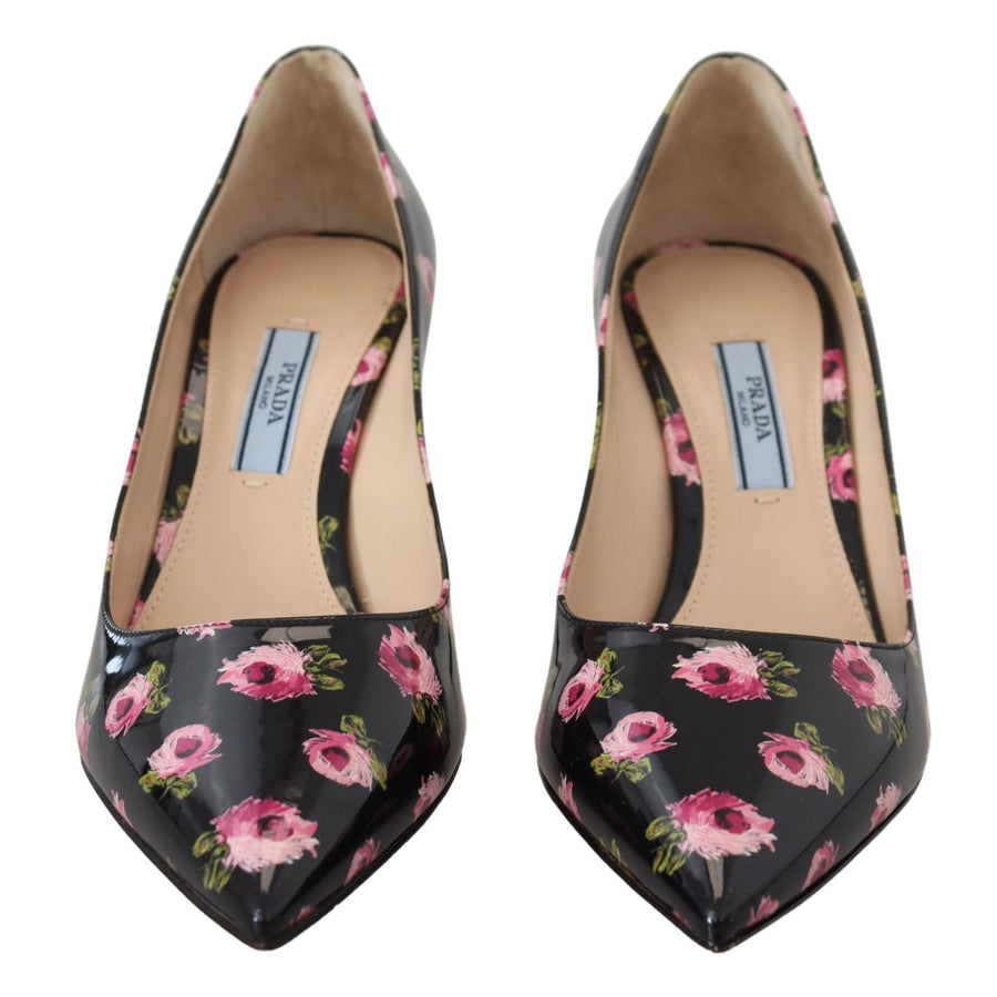 Prada Elegant Floral Print Leather Pumps