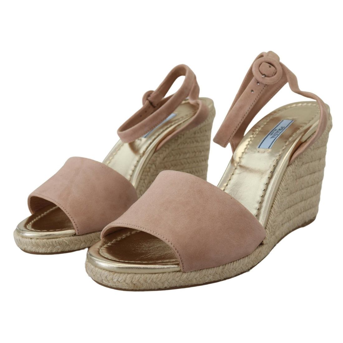 Prada Elegant Suede Ankle Strap Wedge Sandals