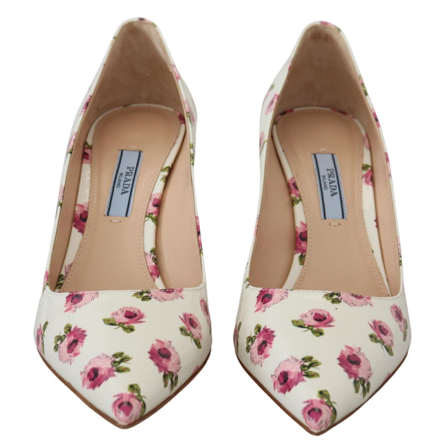 Prada Elegant Floral Print Leather Heels