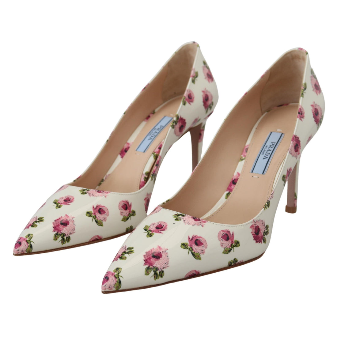 Prada Elegant Floral Print Leather Heels