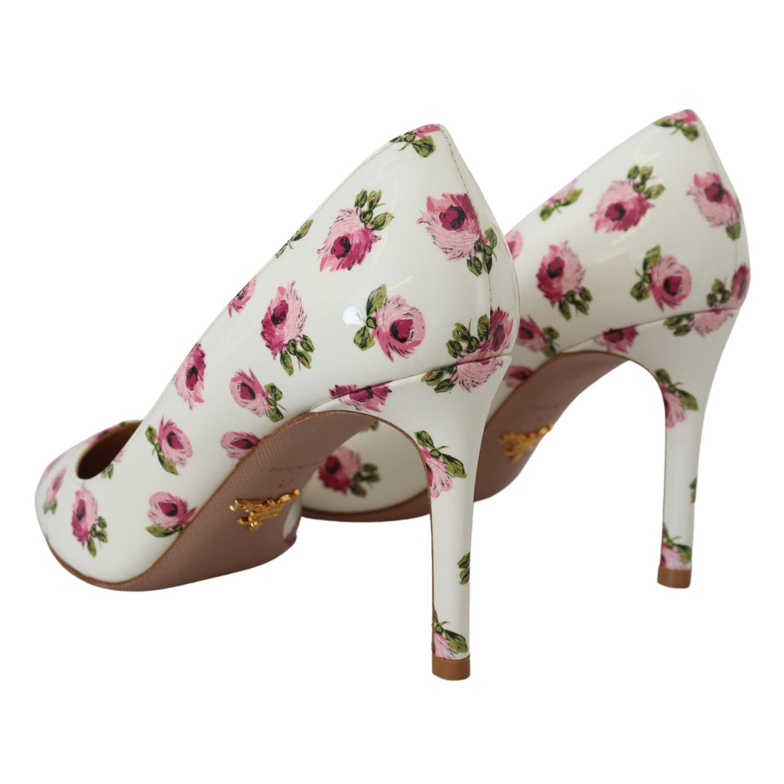 Prada Elegant Floral Print Leather Heels