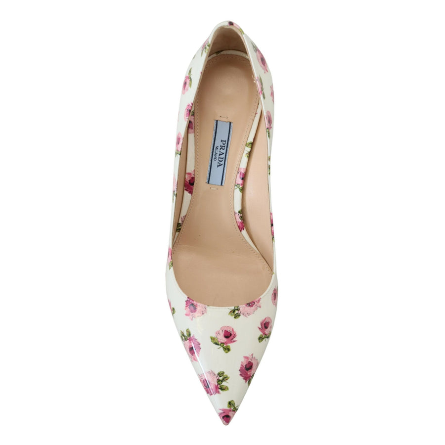 Prada Elegant Floral Print Leather Heels