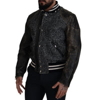 Dolce & Gabbana Multicolor Houndstooth Leather Bomber Jacket