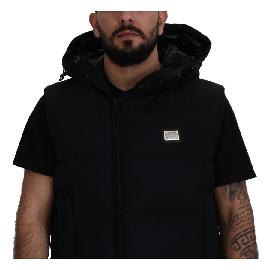 Dolce & Gabbana Sleek Black Hooded Short Sleeve Jacket