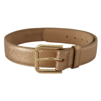 Dolce & Gabbana Chic Rose Gold Leather Belt with Logo Buckle