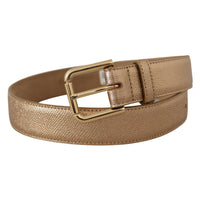 Dolce & Gabbana Chic Rose Gold Leather Belt with Logo Buckle