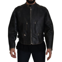 Dolce & Gabbana Elegant Black Leather Jacket with Silver Details