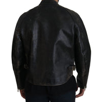 Dolce & Gabbana Elegant Black Leather Jacket with Silver Details