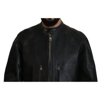 Dolce & Gabbana Elegant Black Leather Jacket with Silver Details