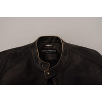 Dolce & Gabbana Elegant Black Leather Jacket with Silver Details