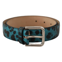 Dolce & Gabbana Engraved Logo Leather Belt - Elegant Blue