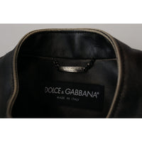 Dolce & Gabbana Elegant Black Leather Jacket with Silver Details