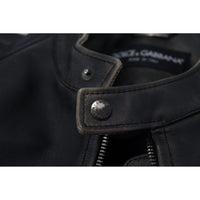 Dolce & Gabbana Elegant Black Leather Jacket with Silver Details