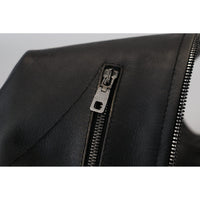 Dolce & Gabbana Elegant Black Leather Jacket with Silver Details