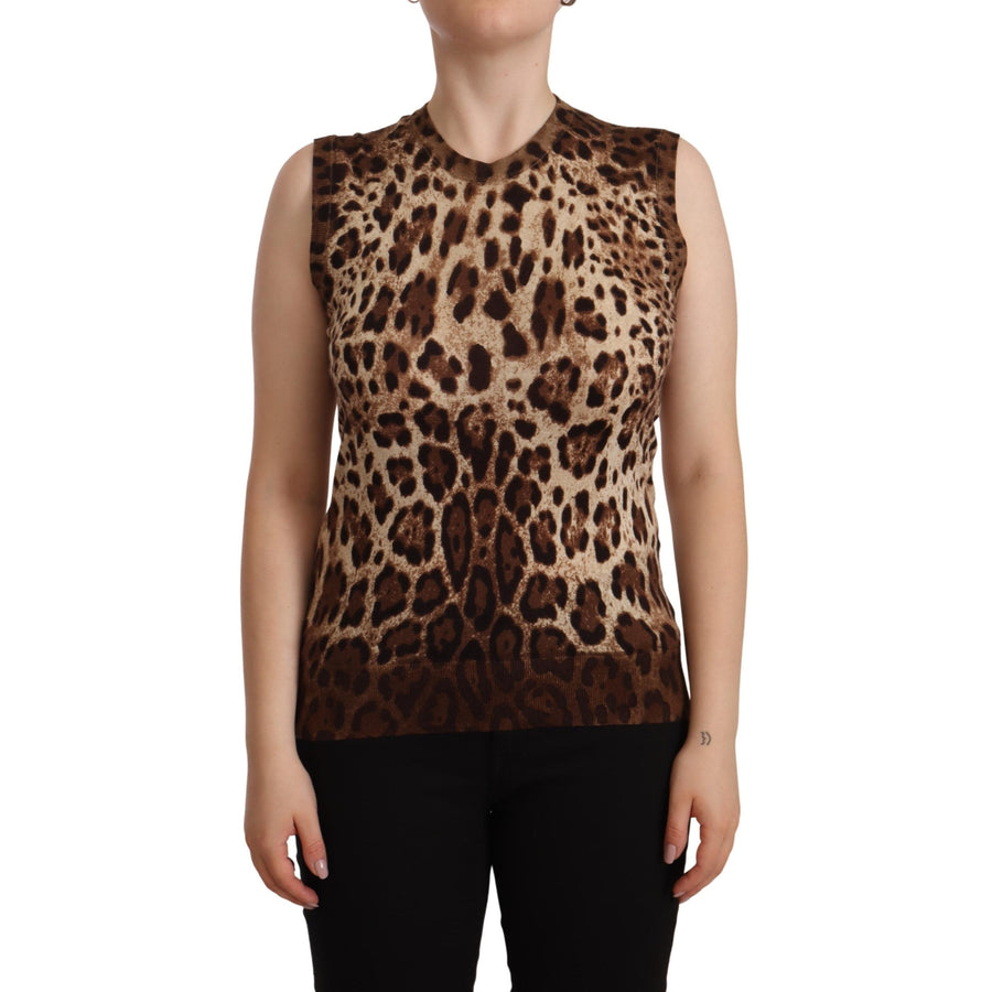 Dolce & Gabbana Chic Leopard Silk Cashmere Sleeveless Top