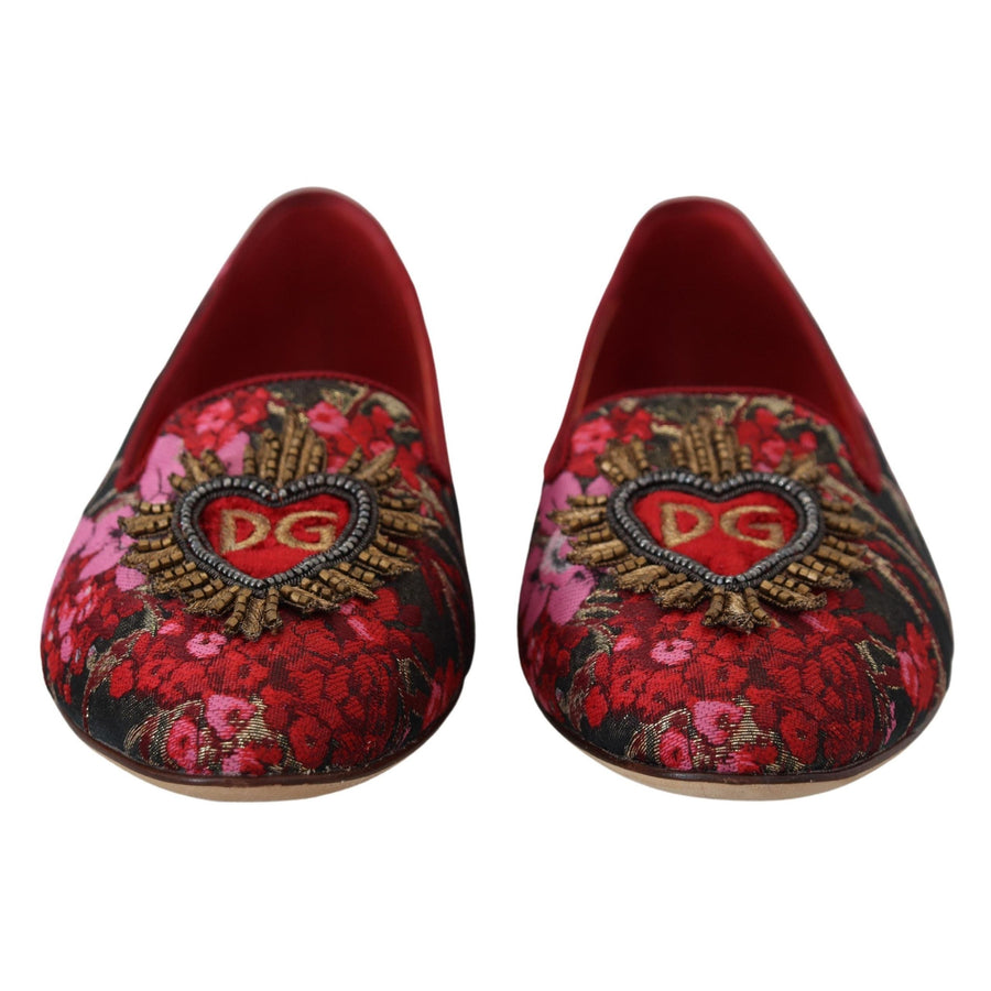 Dolce & Gabbana Multicolor Leather and Fabric Flats with Sacred Heart Patch