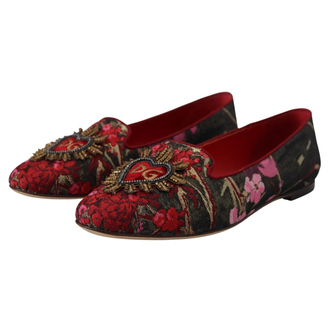 Dolce & Gabbana Multicolor Leather and Fabric Flats with Sacred Heart Patch