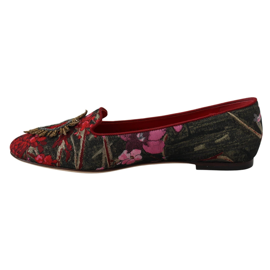 Dolce & Gabbana Multicolor Jacquard Sacred Heart Patch Slip On Shoes