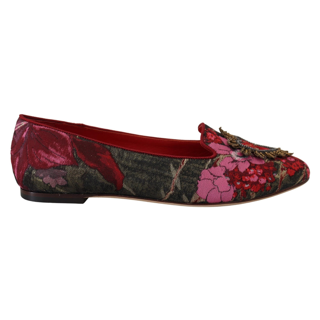 Dolce & Gabbana Multicolor Leather and Fabric Flats with Sacred Heart Patch