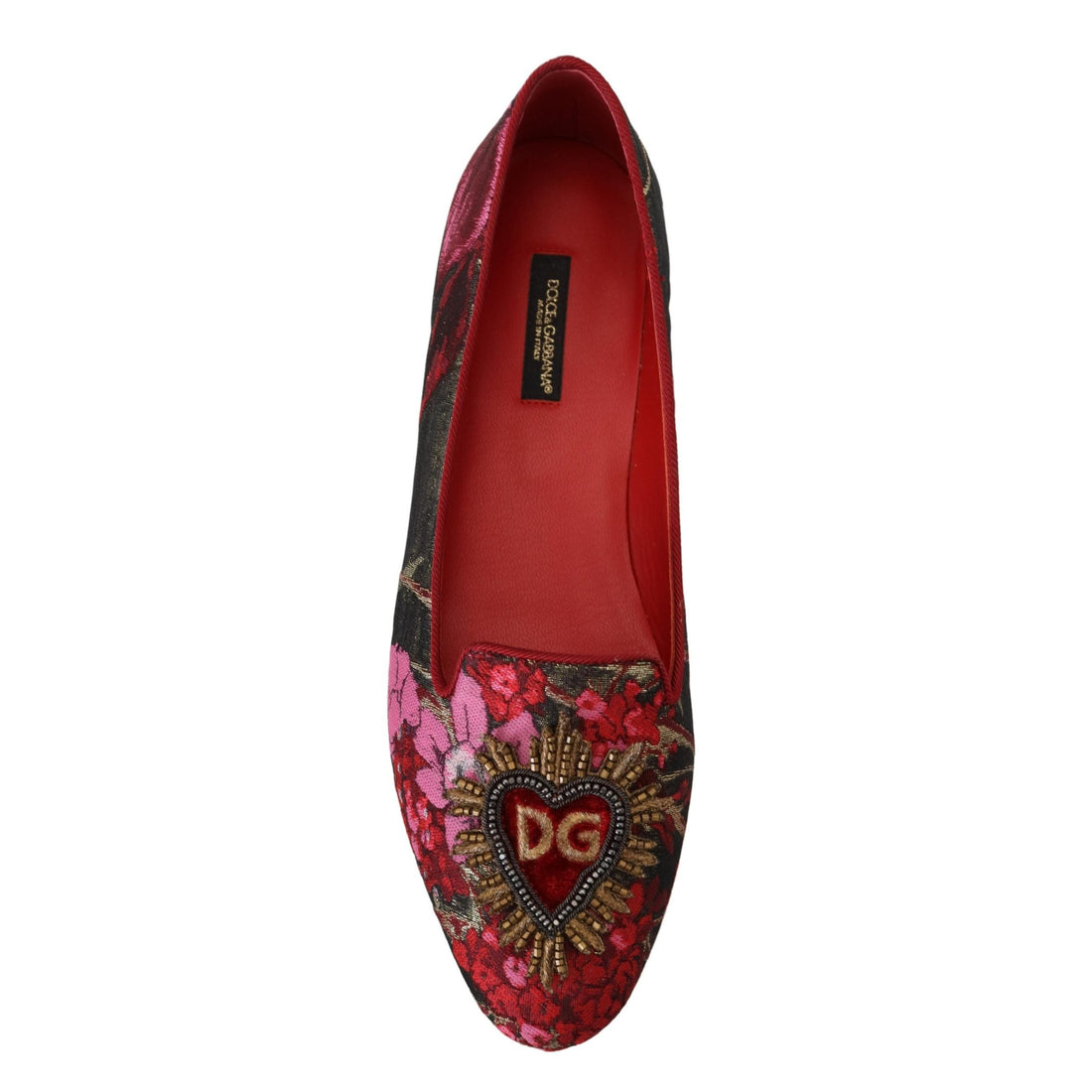 Dolce & Gabbana Multicolor Leather and Fabric Flats with Sacred Heart Patch