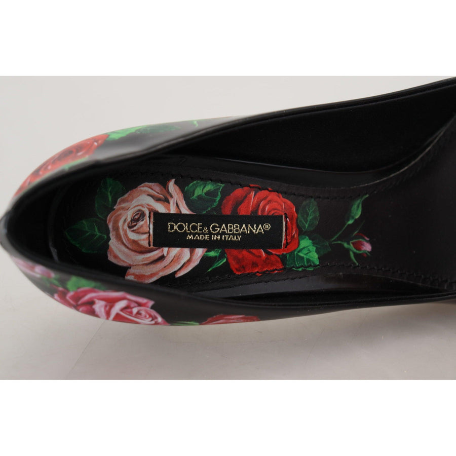 Dolce & Gabbana Black Floral Print Crystal Heels Pumps Shoes