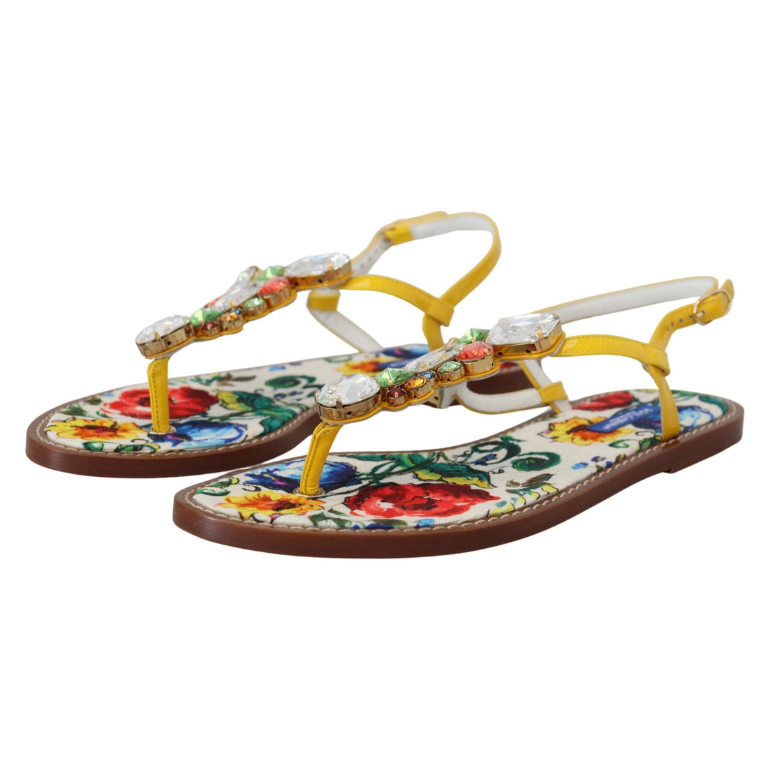 Dolce & Gabbana Majolica Crystal Embellished Leather Sandals