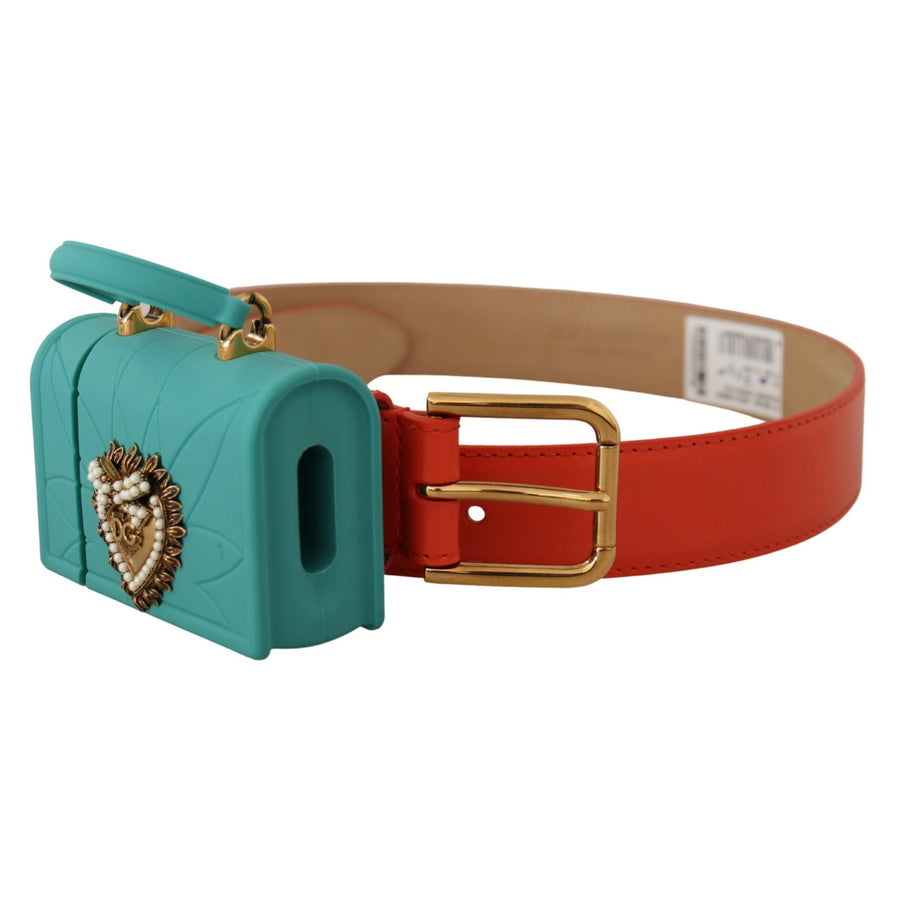 Dolce & Gabbana Chic Orange Leather Belt with Headphone Case