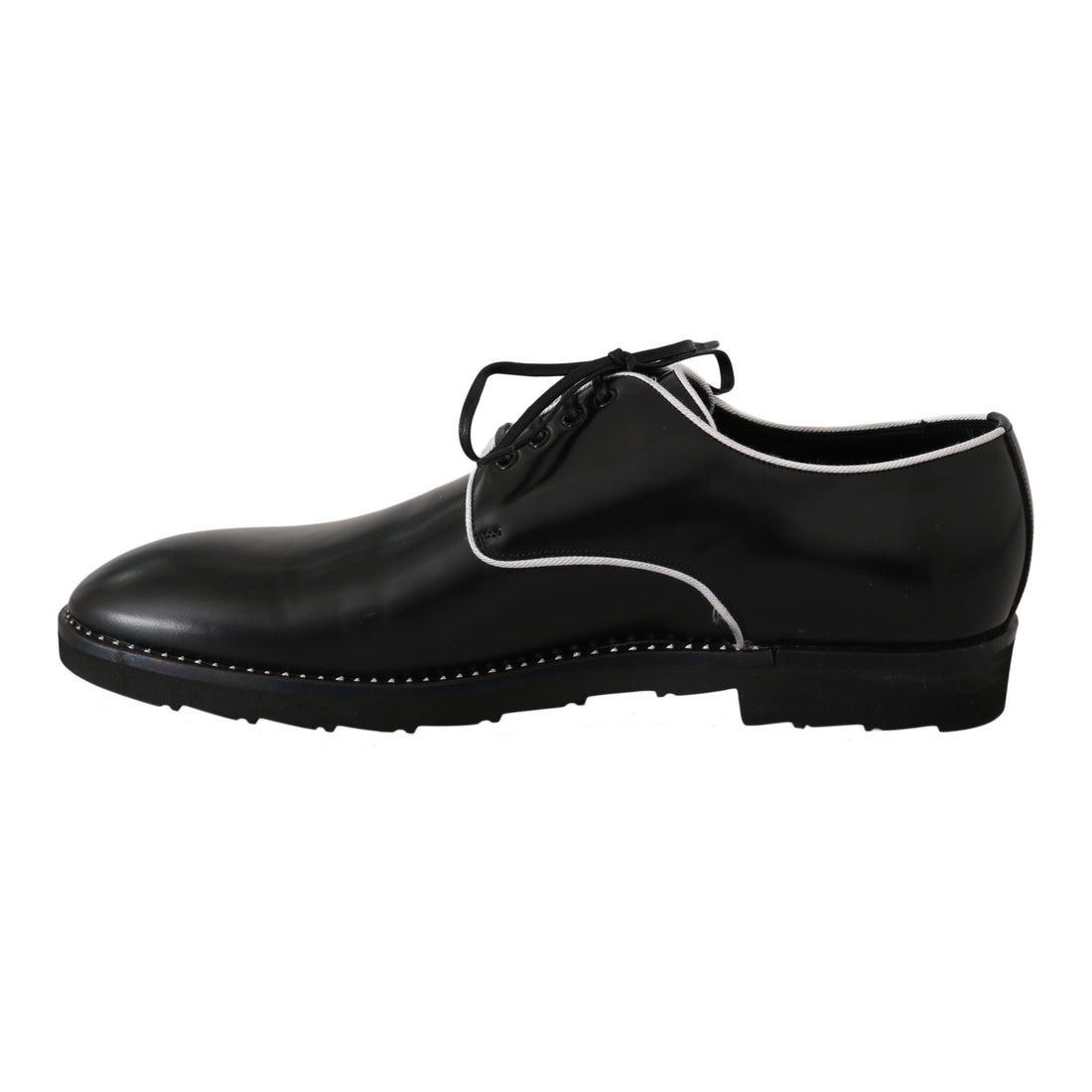 Dolce & Gabbana Black Leather White Line Dress Derby Shoes