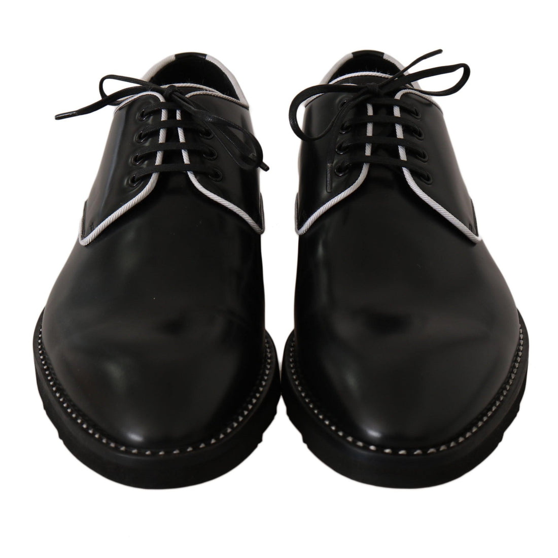 Dolce & Gabbana Black Leather White Line Dress Derby Shoes