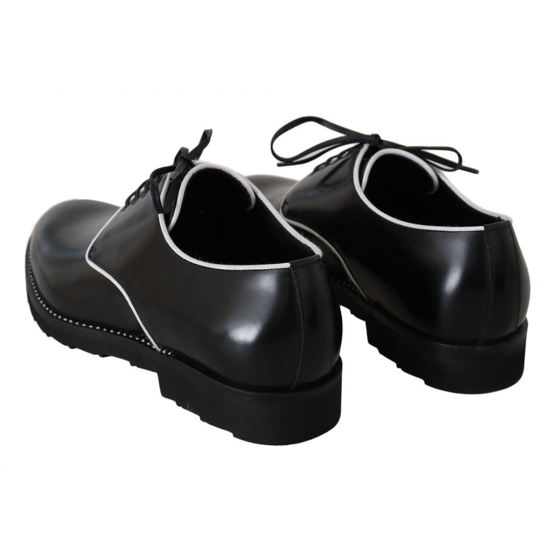 Dolce & Gabbana Black Leather White Line Dress Derby Shoes