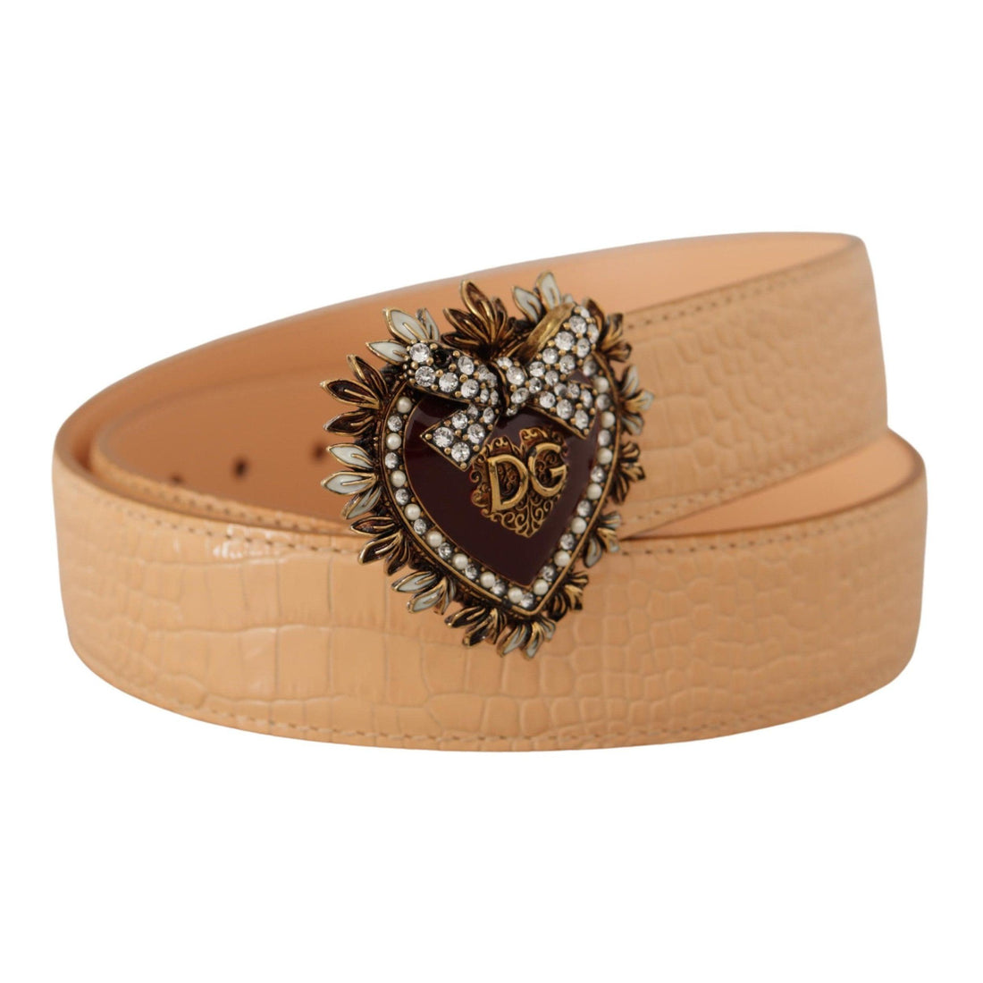 Dolce & Gabbana Enchanting Nude Leather Belt with Engraved Buckle