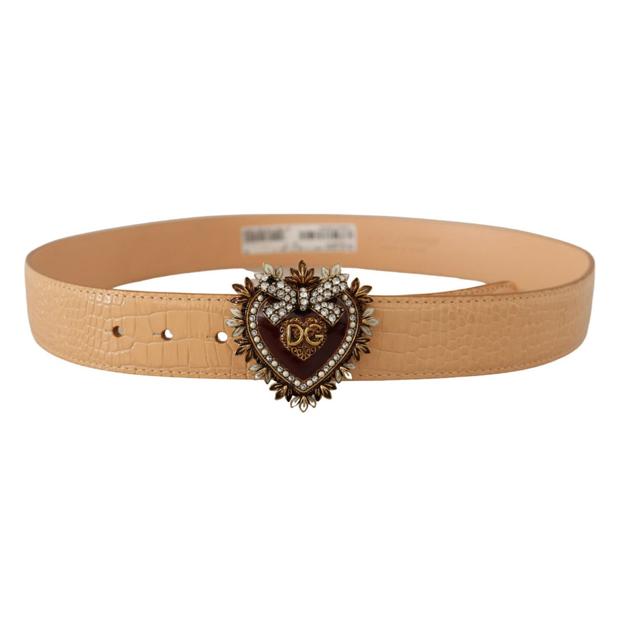 Dolce & Gabbana Enchanting Nude Leather Belt with Engraved Buckle