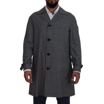 Dolce & Gabbana Elegant Gray Plaid Trench Coat