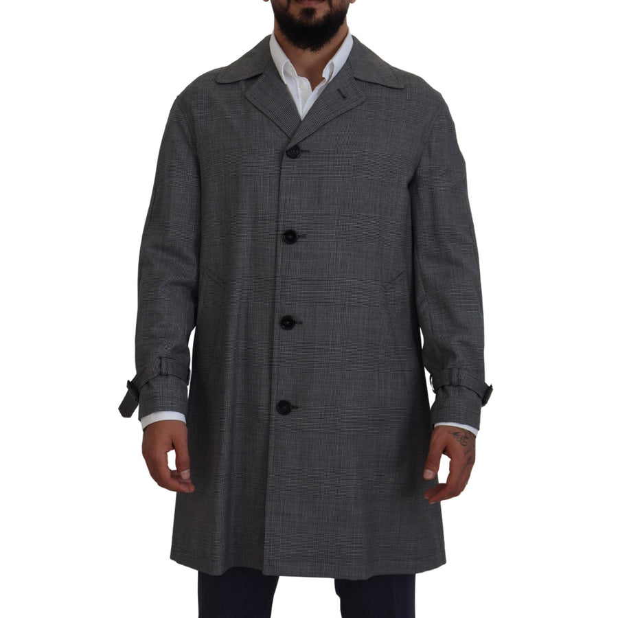 Dolce & Gabbana Elegant Gray Plaid Trench Coat