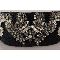 Dolce & Gabbana Black Silk Brass Crystal Embellished Waist Belt