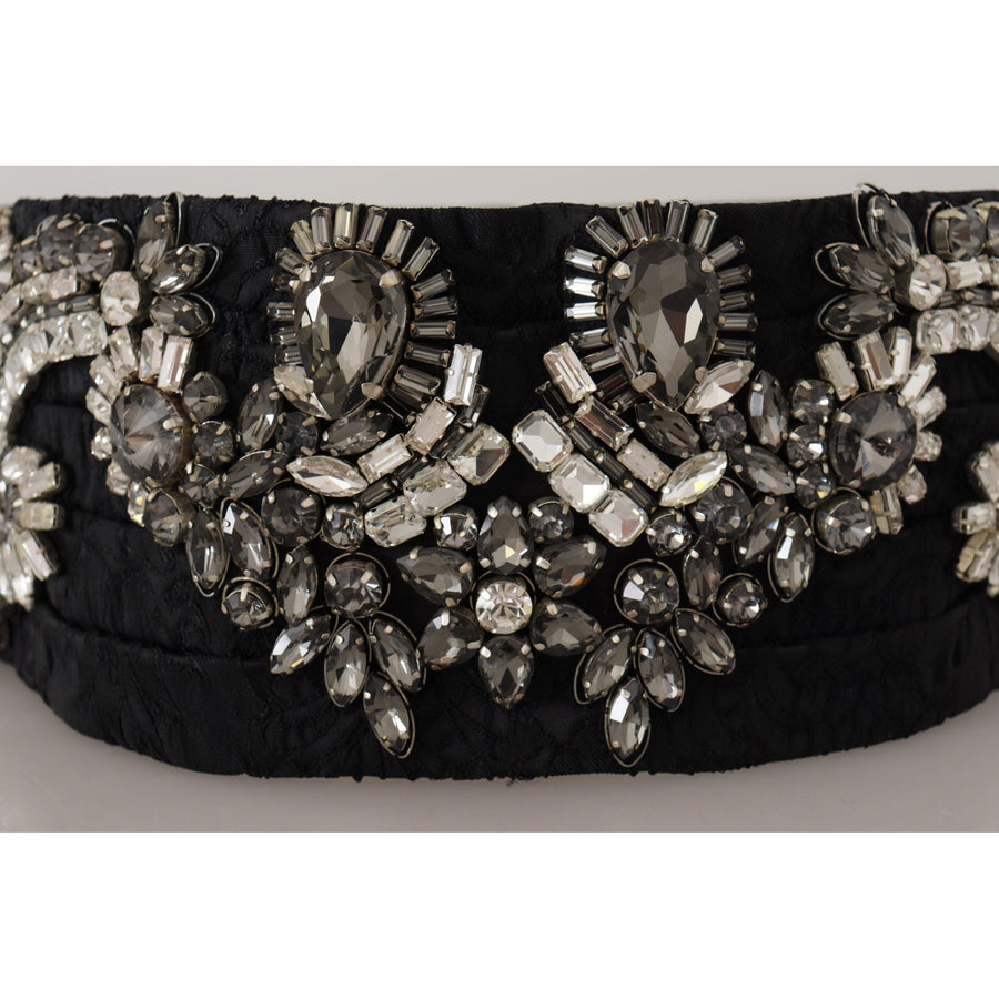 Dolce & Gabbana Black Silk Brass Crystal Embellished Waist Belt