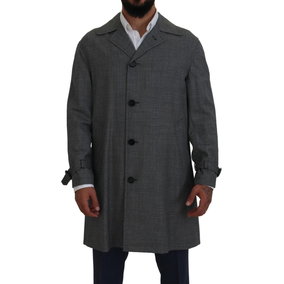 Dolce & Gabbana Elegant Gray Plaid Trench Coat